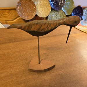 Shorebird Carving Bird Wood Figurine Primitive Folk Art Decor, 8" Tall
